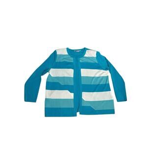 Misook Cardigan Blue White Travel Career Office Jacket Slinky Open XL